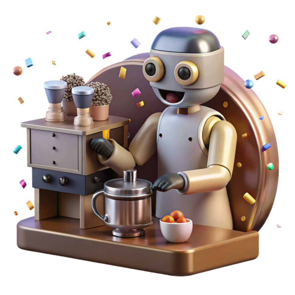 beautiful abstract Robot Barista Making Coffee Front View Cutout exclusive png