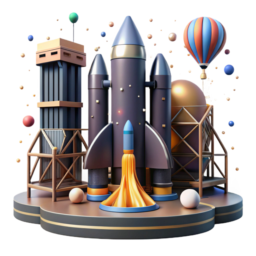 beautiful abstract Rocket Launch Pad Structure Transparent Background high quality png