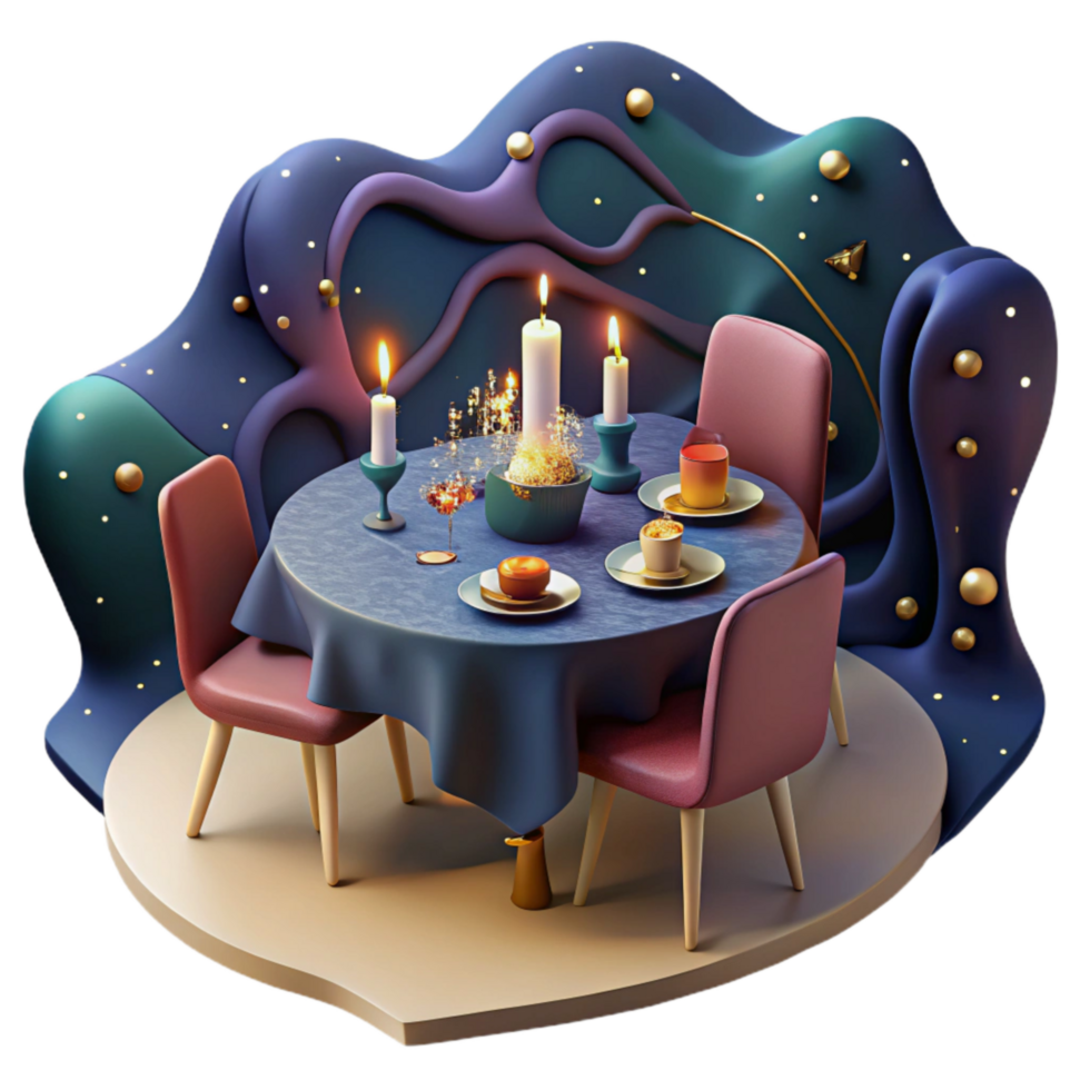 beautiful rustic Romantic Dinner Table for Two Isolated Candlelight detailed png