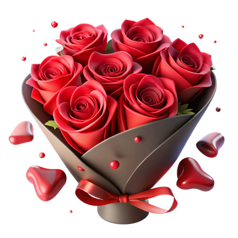 beautiful rustic Romantic Red Rose Bouquet Isolated with Soft Lighting 4K png