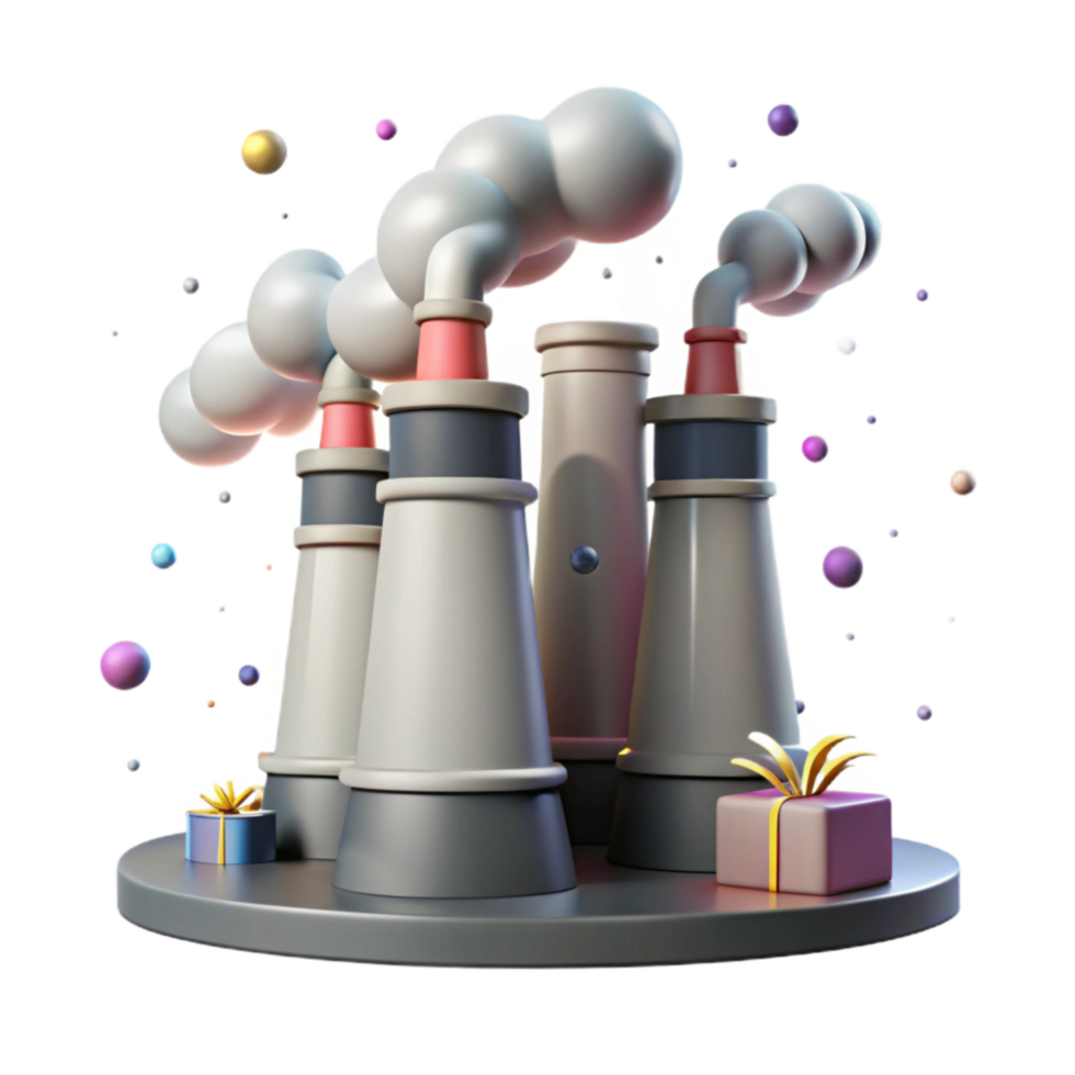 magnificent abstract Industrial Smokestacks Isolated with Gray Smoke Plumes high quality png