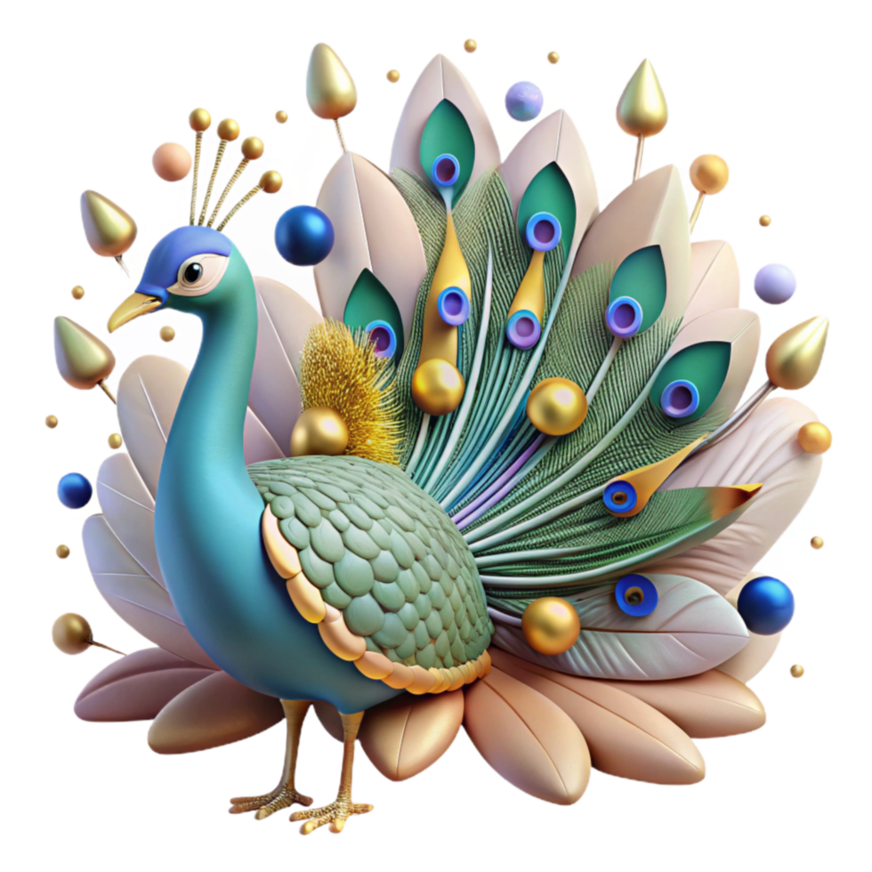 beautiful abstract Side View Peacock Cutout with Iridescent Feathers original png