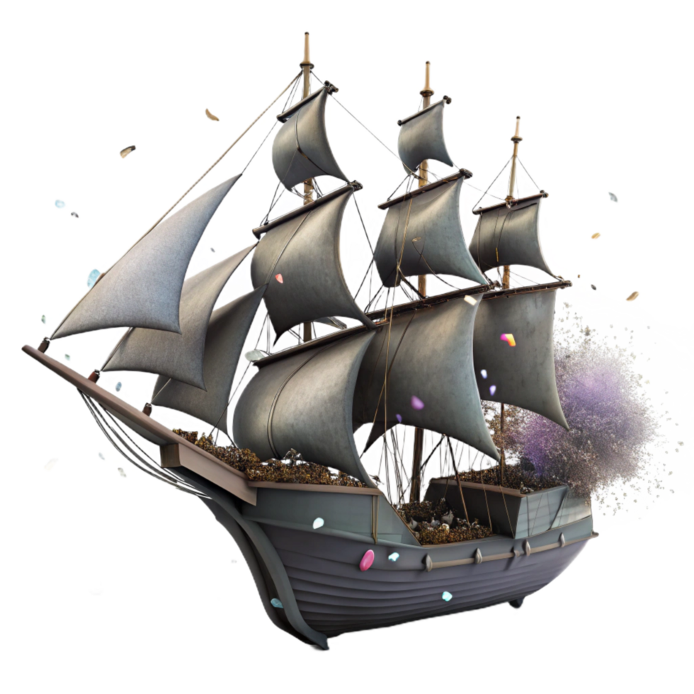beautiful abstract Silhouette of Sailing Ship at Sea Transparent Background high quality png