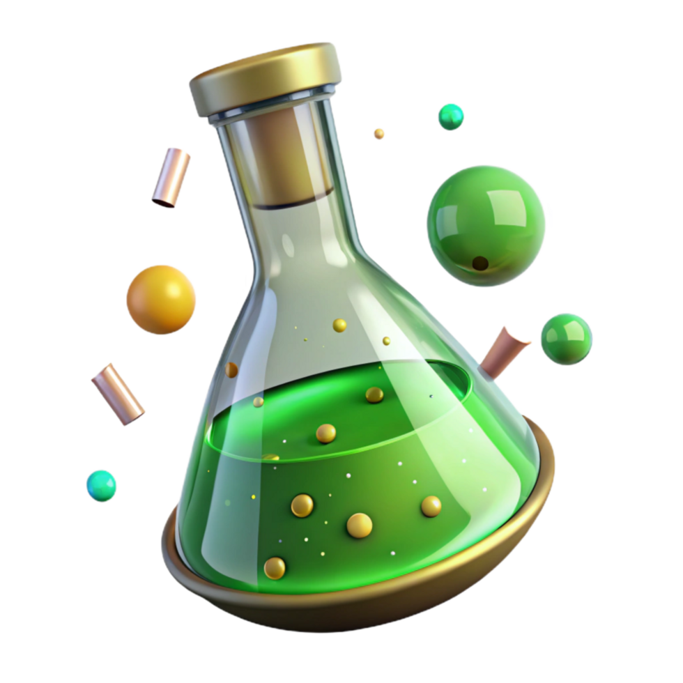 dramatic classic Laboratory Flask with Green Liquid Transparent Background authentic png
