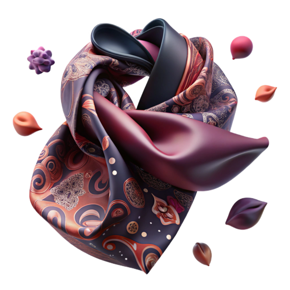 beautiful abstract Silk Scarf with Paisley Pattern Cutout Isolated detailed png