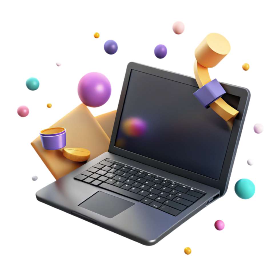 dramatic minimalist Matte Black Laptop Open Screen Isolated professional png