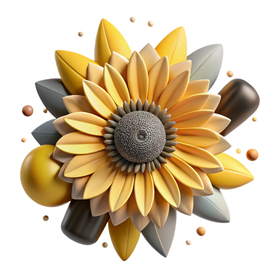 beautiful rustic Single Sunflower Top View Isolated premium png