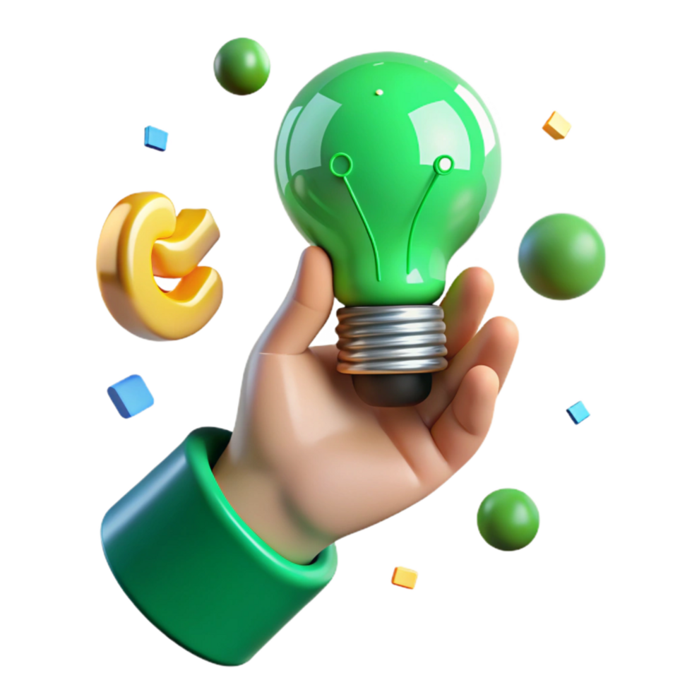 impressive modern Hand Holding Lightbulb Green Glow Isolated original png