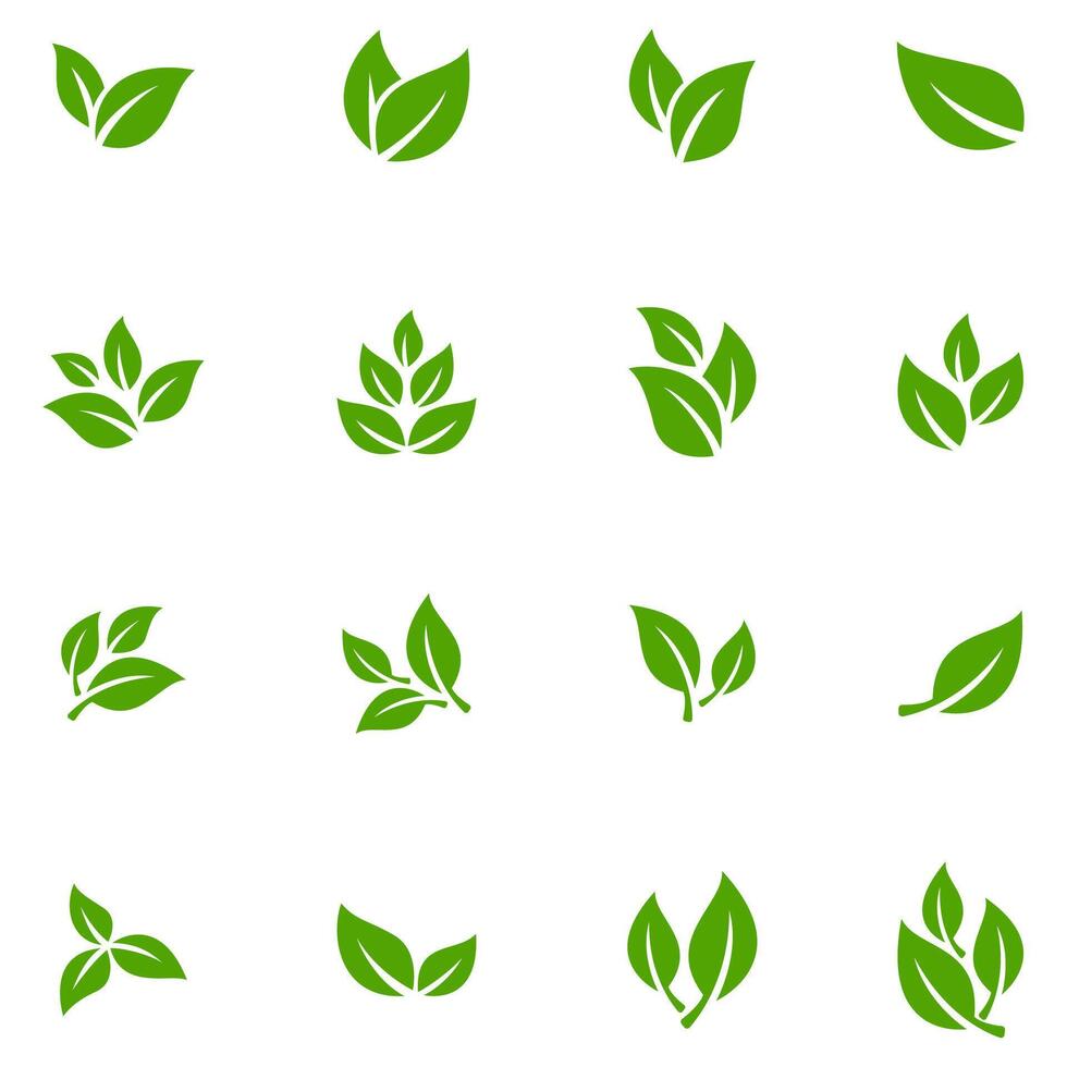 Set of green leaf icon set nature ornament shapes minimalist illustration vector
