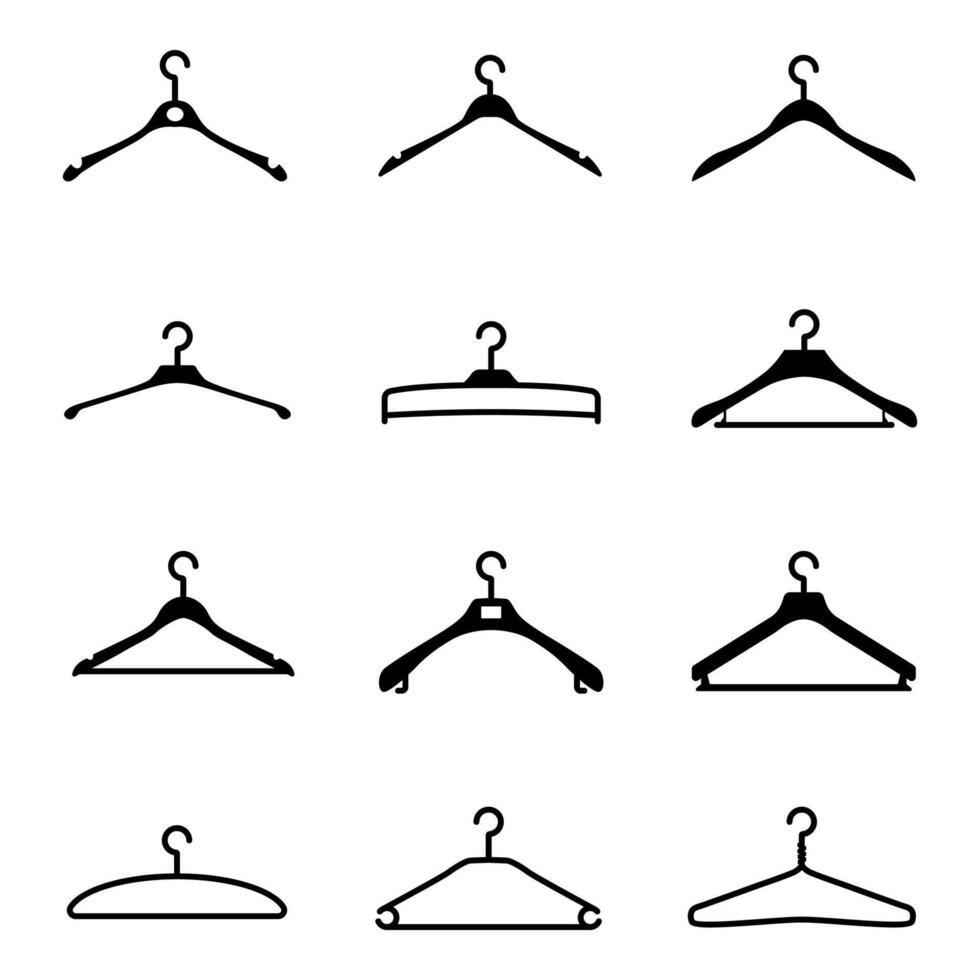 Different clothes hanger Black silhouettes collection vector