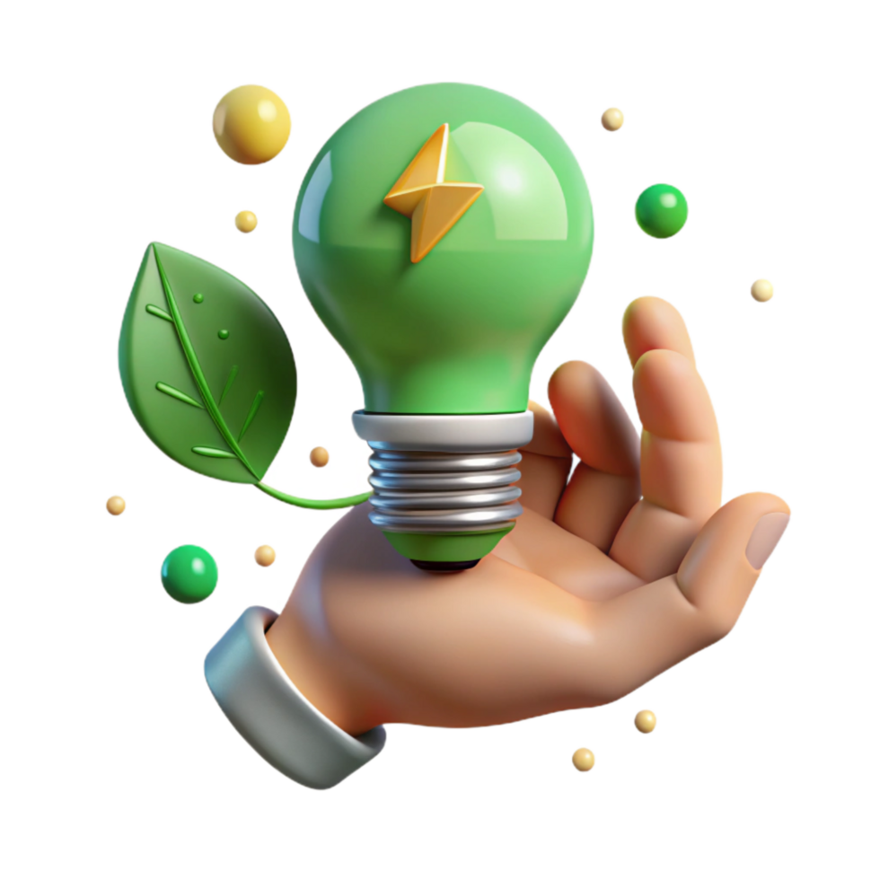 dramatic vintage Hand Holding Lightbulb with Green Energy Symbol Cutout authentic png
