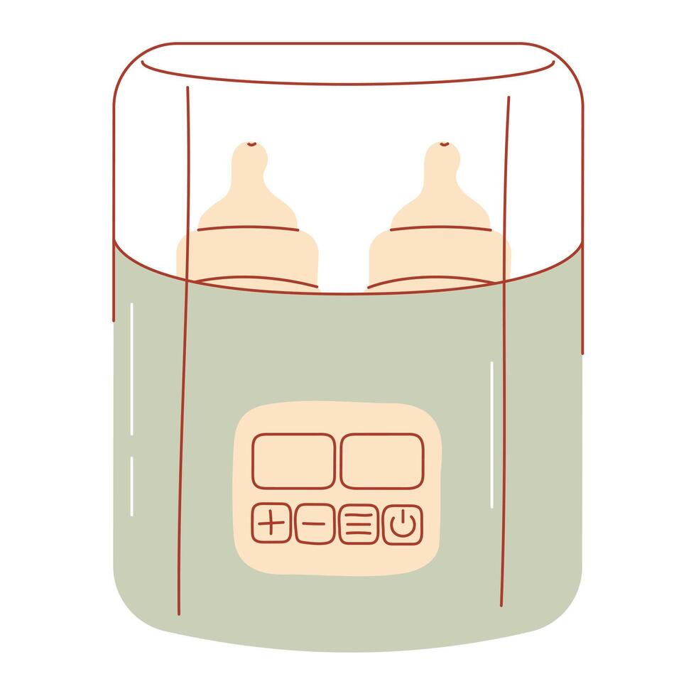 Cute baby bottle sterilizer and warmer illustration. Simple, flat hand drawn design for baby care, hygiene, feeding concepts. Modern and clean graphic. Isolated background vector