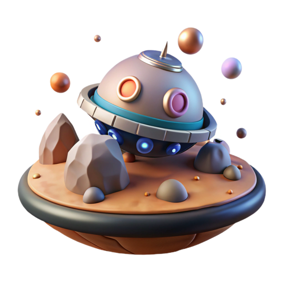 vibrant classic Spacecraft Landing on Planet Surface Isolated Element original png