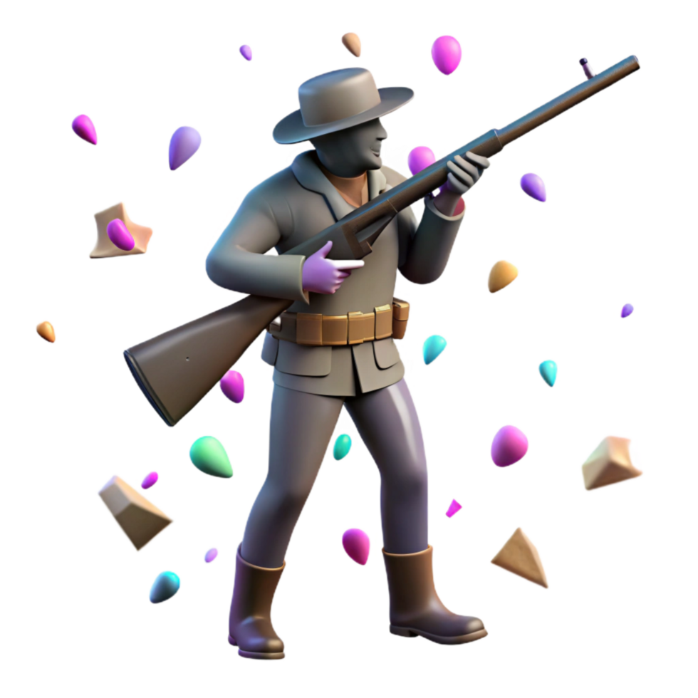 serene minimalist Hunter with Rifle Silhouette Dark Background Isolated detailed png