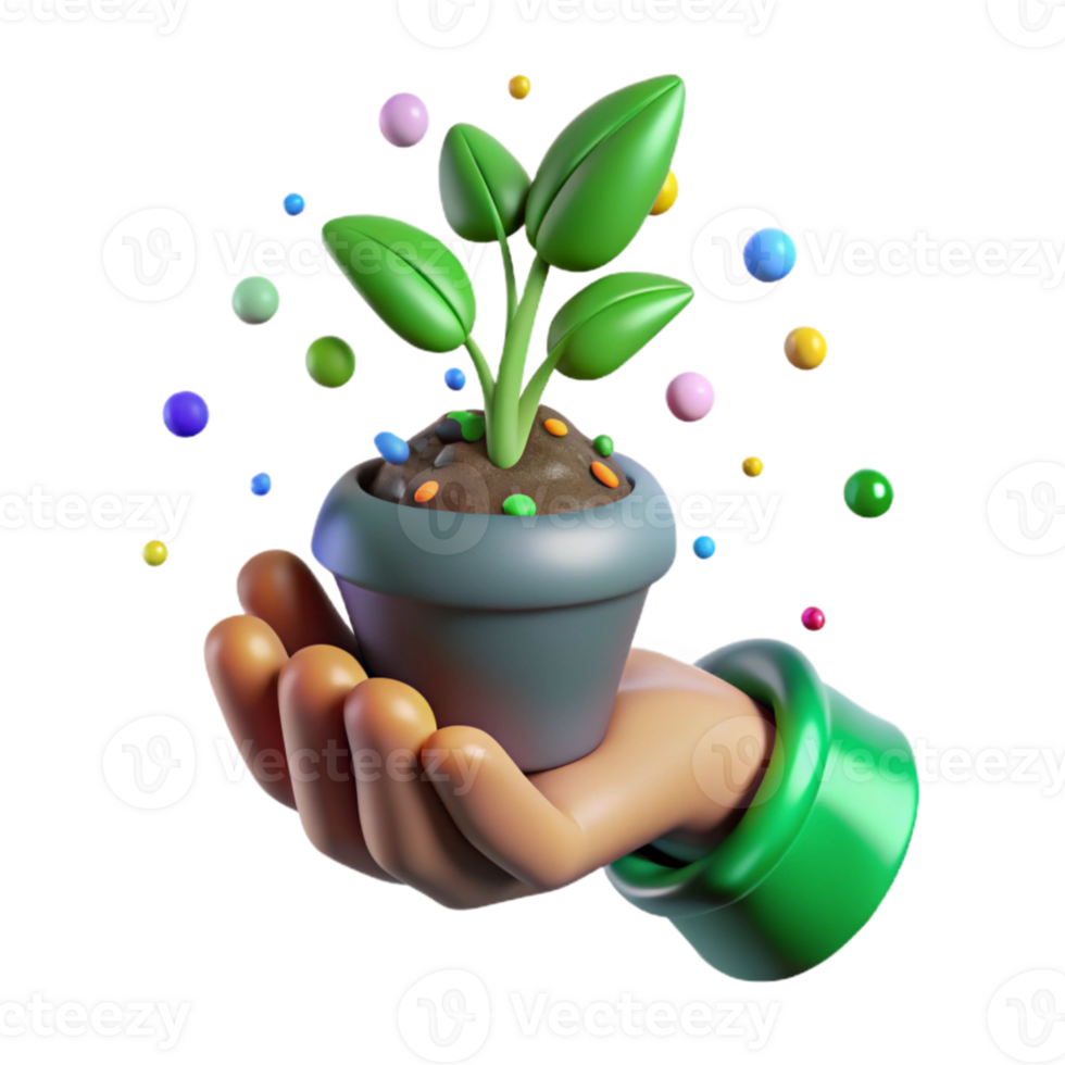 dramatic minimalist Green Thumb Holding Small Plant Cutout original png
