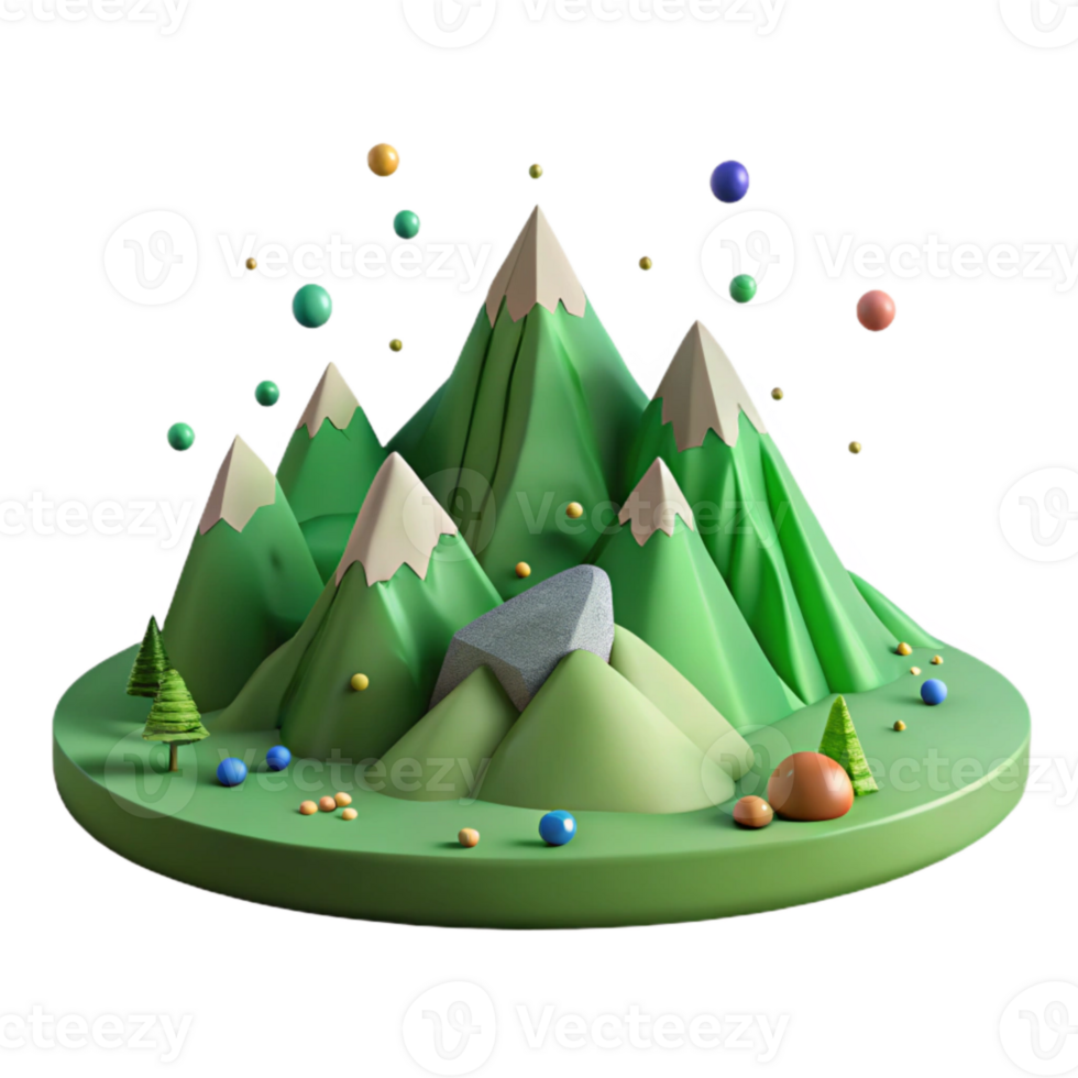 stunning vintage Mountain Range with Green Valleys and Snowy Peaks Cutout with Contrasting Colors exclusive png