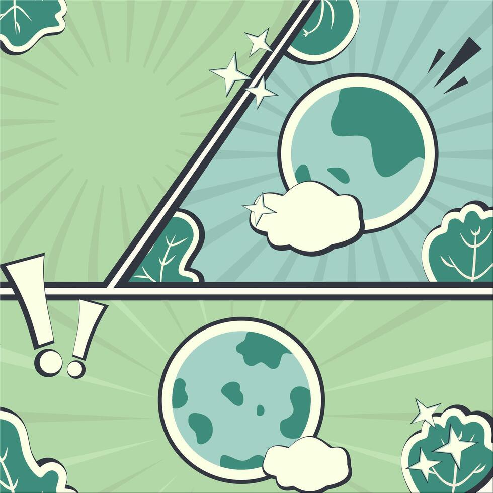 Template for earth day season with comic pop art style design set, a comic book style background with a speech bubble and green earth vector