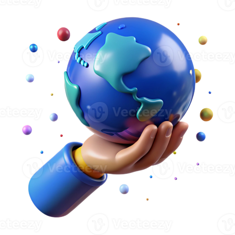 vibrant rustic Hand Holding Up Globe Isolated Element with Blue Hues detailed png