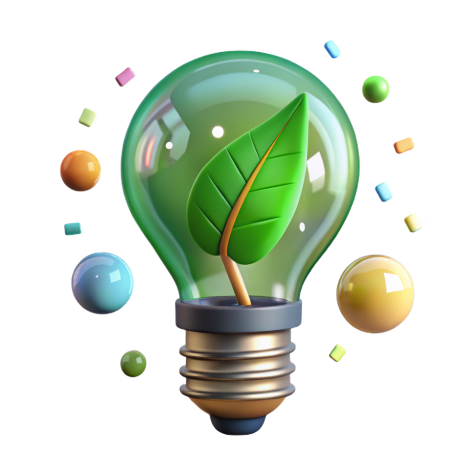 beautiful traditional Lightbulb with Green Leaf Inside Isolated high resolution png