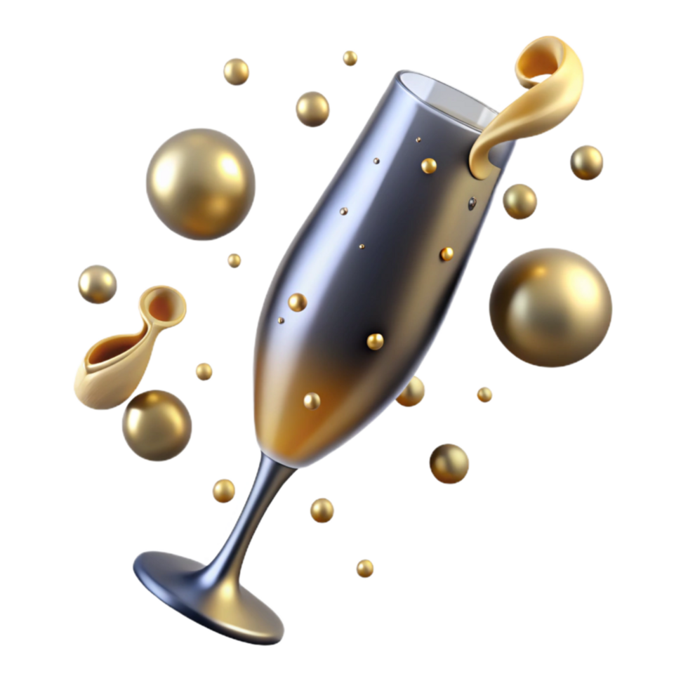 vibrant minimalist Sparkling Champagne Flute with Golden Bubbles Isolated original png