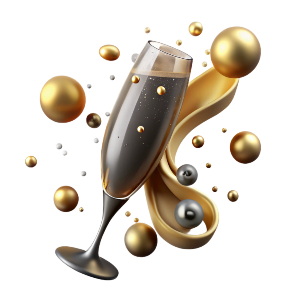 elegant traditional Sparkling Champagne Flute with Golden Bubbles Isolated high resolution png