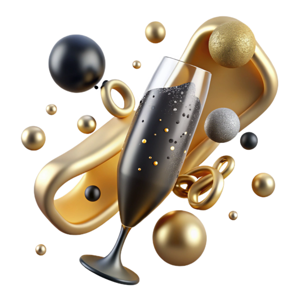 wonderful modern Sparkling Champagne Flute with Golden Bubbles Isolated 4K png