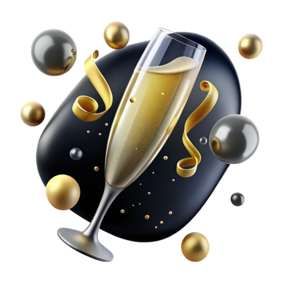 wonderful contemporary Sparkling Champagne Flute with Golden Bubbles Isolated original png