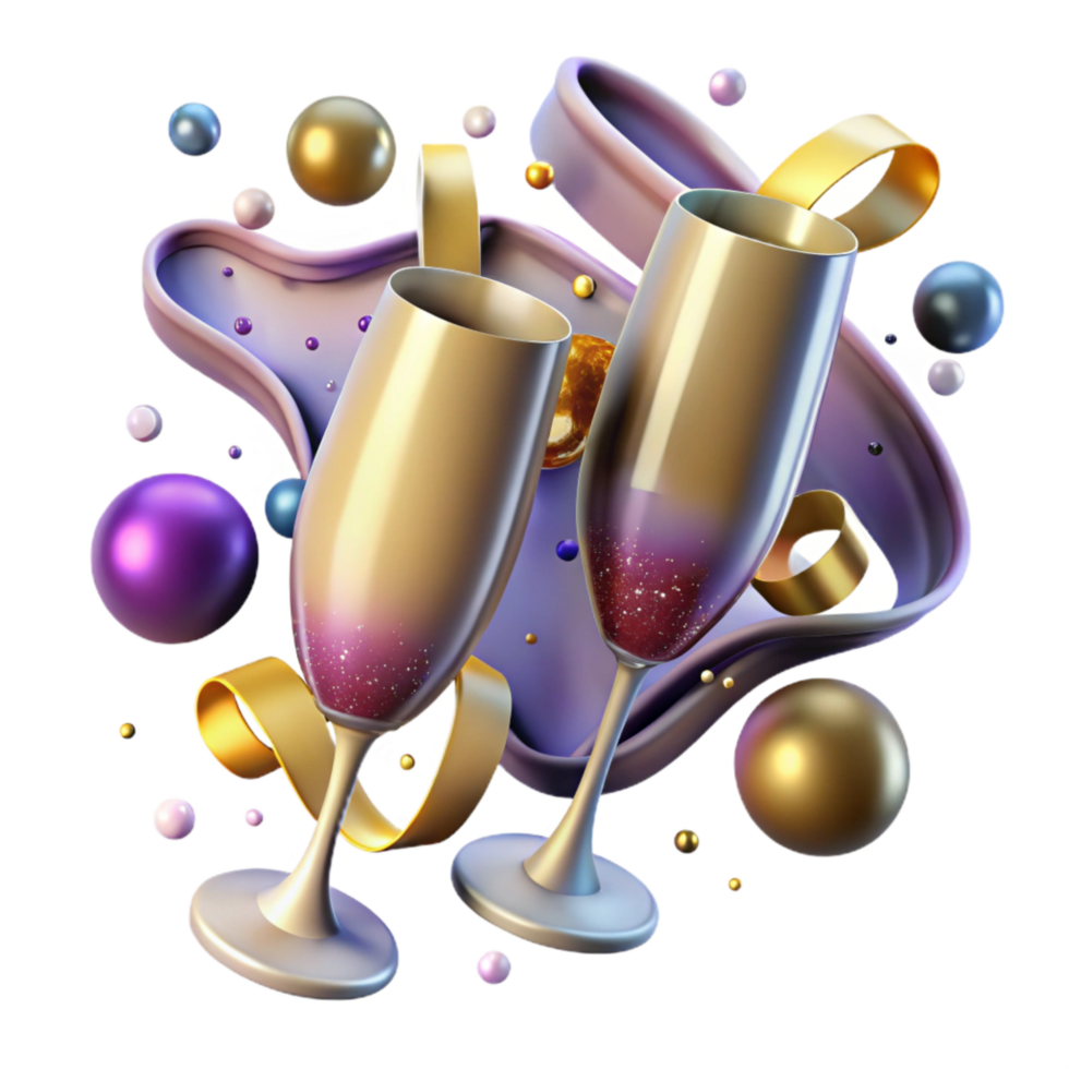 vibrant rustic Sparkling Champagne Flutes Cutout with Soft Lighting genuine png