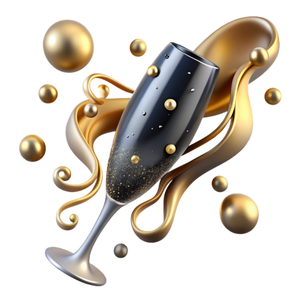 elegant vintage Sparkling Champagne Flute with Golden Bubbles Isolated high quality png