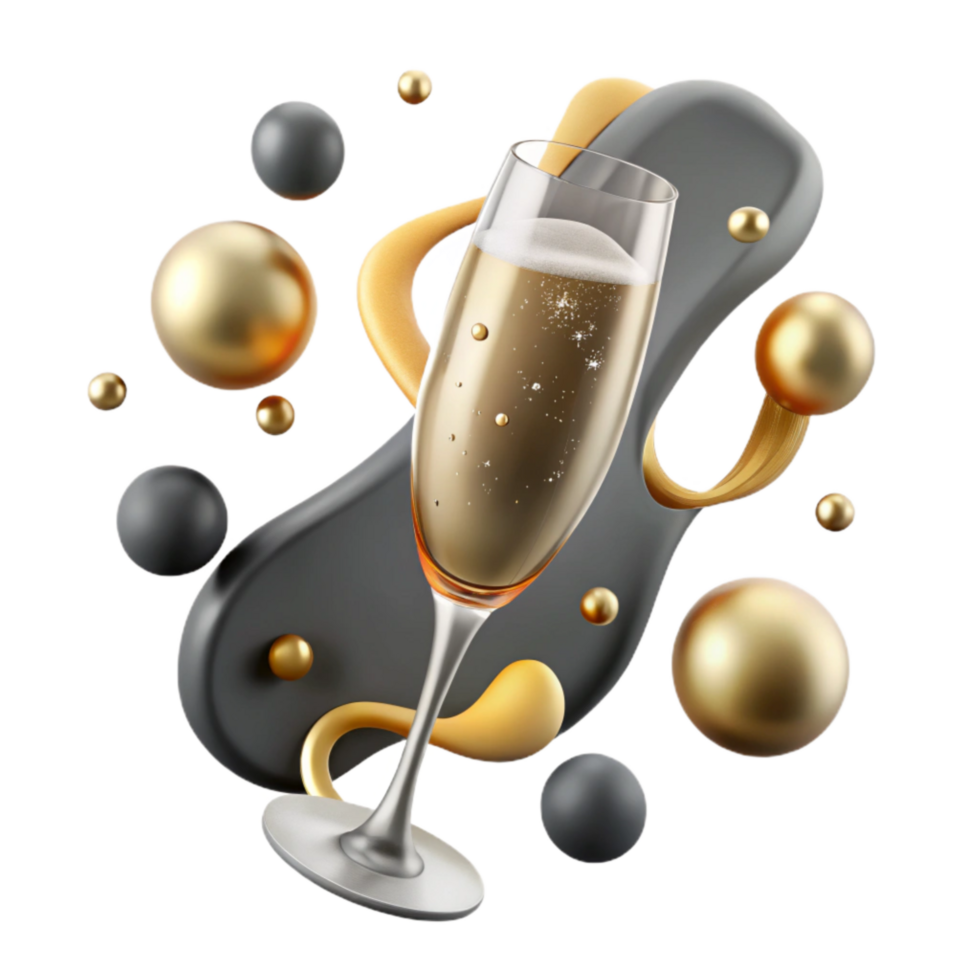 impressive minimalist Sparkling Champagne Glass Cutout with Golden Bubbles authentic png