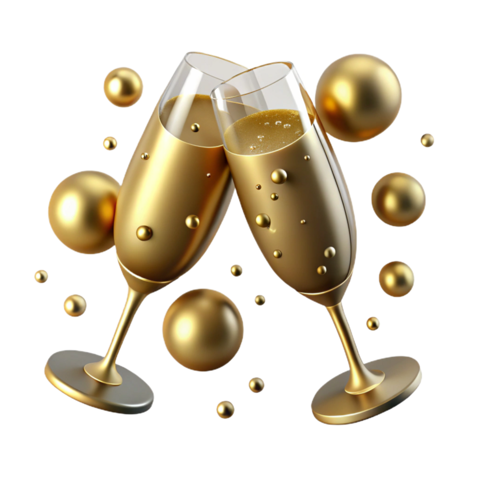 dramatic minimalist Sparkling Champagne Glasses Cutout with Golden Bubbles exclusive png