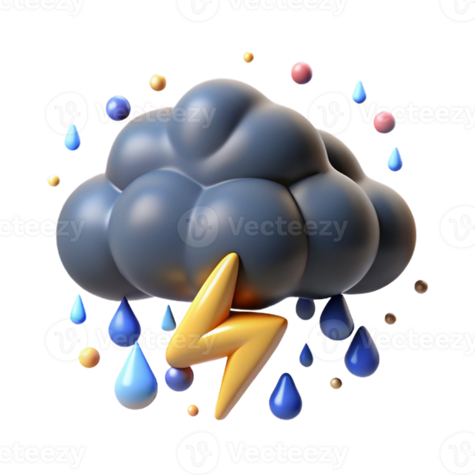 beautiful abstract Heavy Rain Cloud with Lightning Transparent Background high quality png