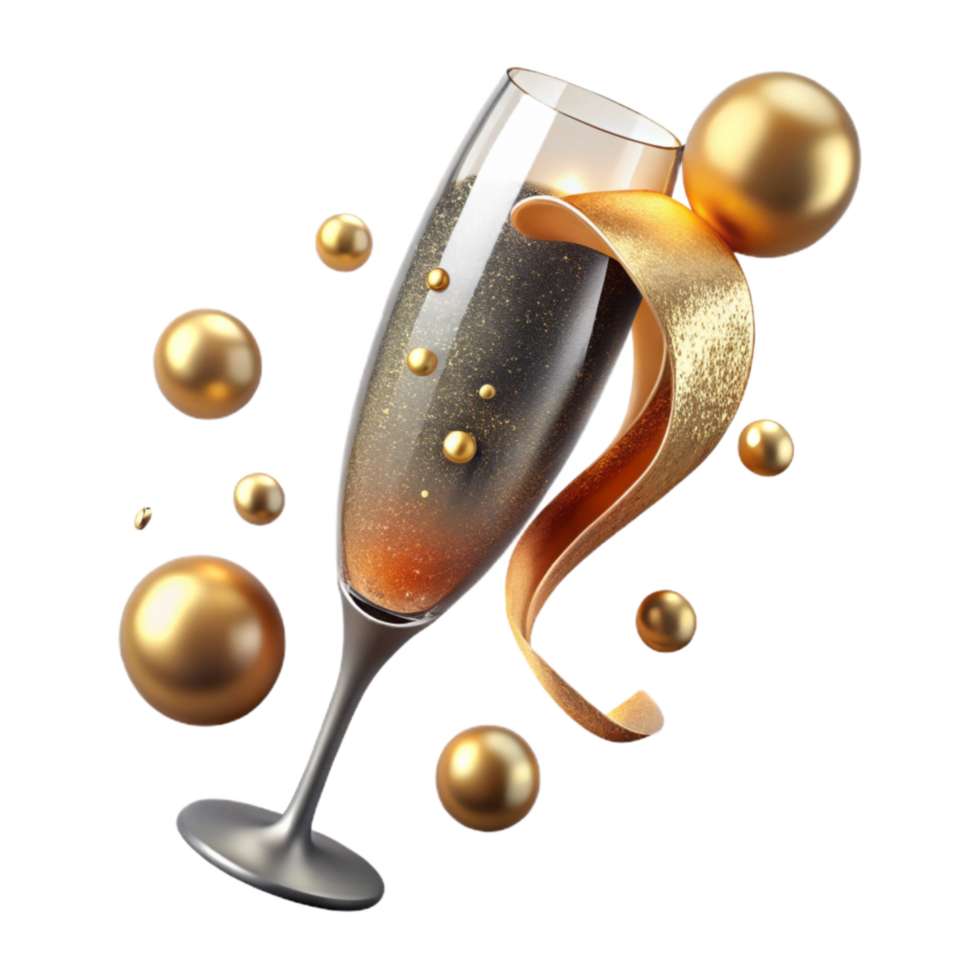beautiful vintage Sparkling Champagne Glass Cutout with Golden Bubbles genuine png