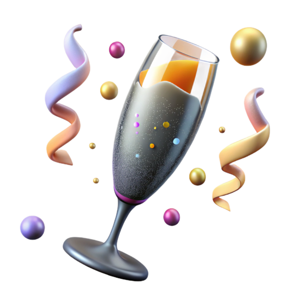 vibrant artistic Sparkling Champagne Glass Cutout on Transparent Background premium png