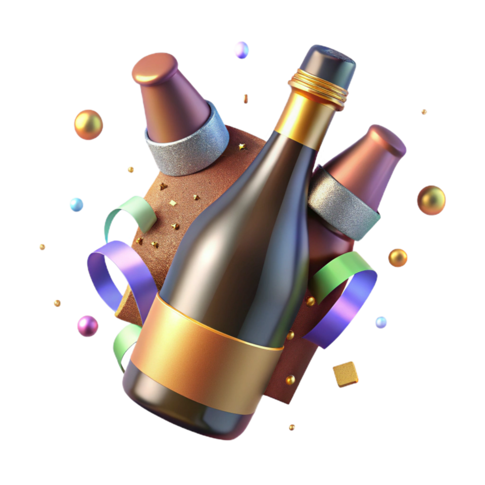 vibrant abstract Sparkling Cider Bottle Cutout on White high quality png