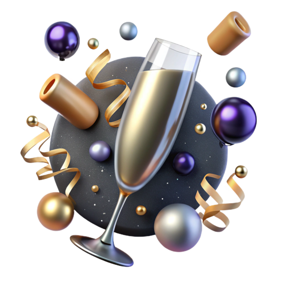 vibrant minimalist Sparkling Champagne Glass Cutout on Transparent Background high quality png