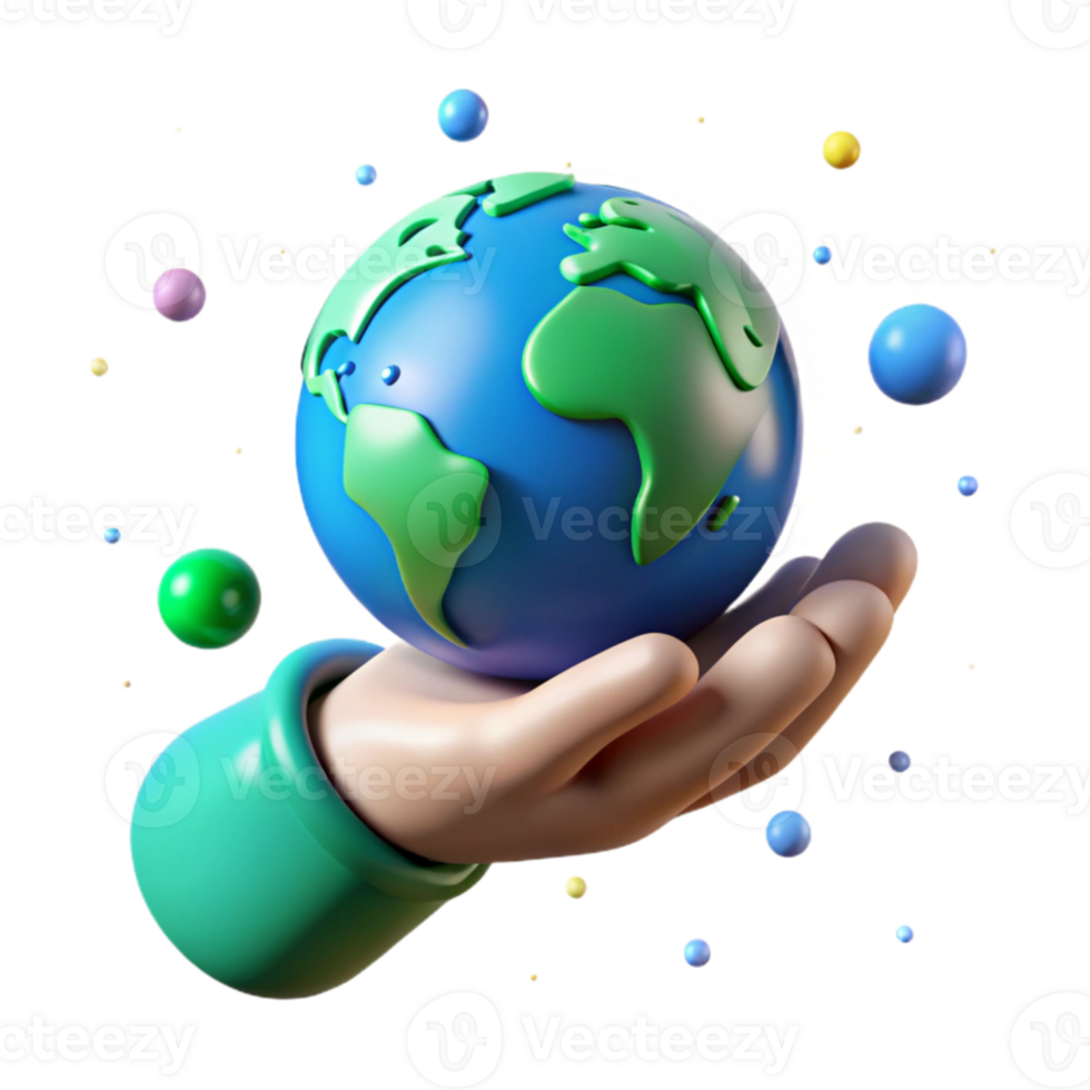 wonderful rustic Hand Holding Earth Illustration Blue and Green Isolated high resolution png