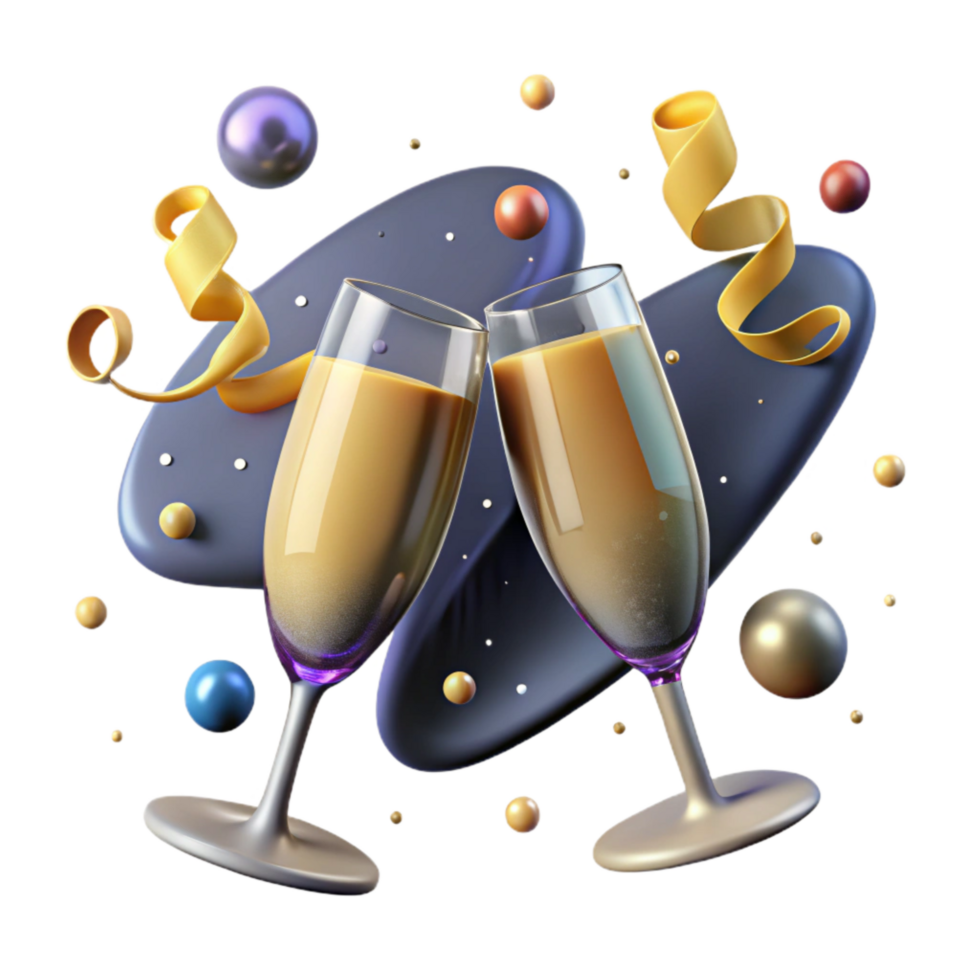 vibrant modern Sparkling Champagne Glass Toast Transparent Background detailed png