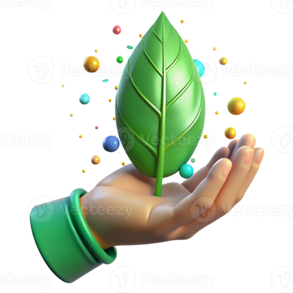 dramatic rustic Hand Holding Green Leaf Bright Lighting Isolated detailed png
