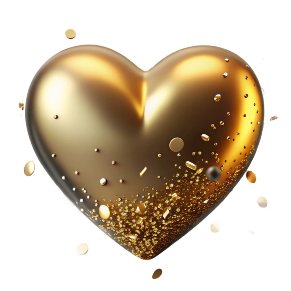 magnificent vintage Sparkling Gold Heart Isolated with Glitter Effect 4K png