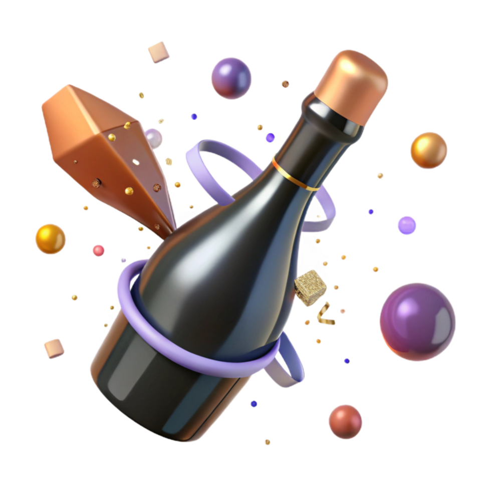 serene rustic Sparkling Wine Bottle with Cork Isolated Element professional png