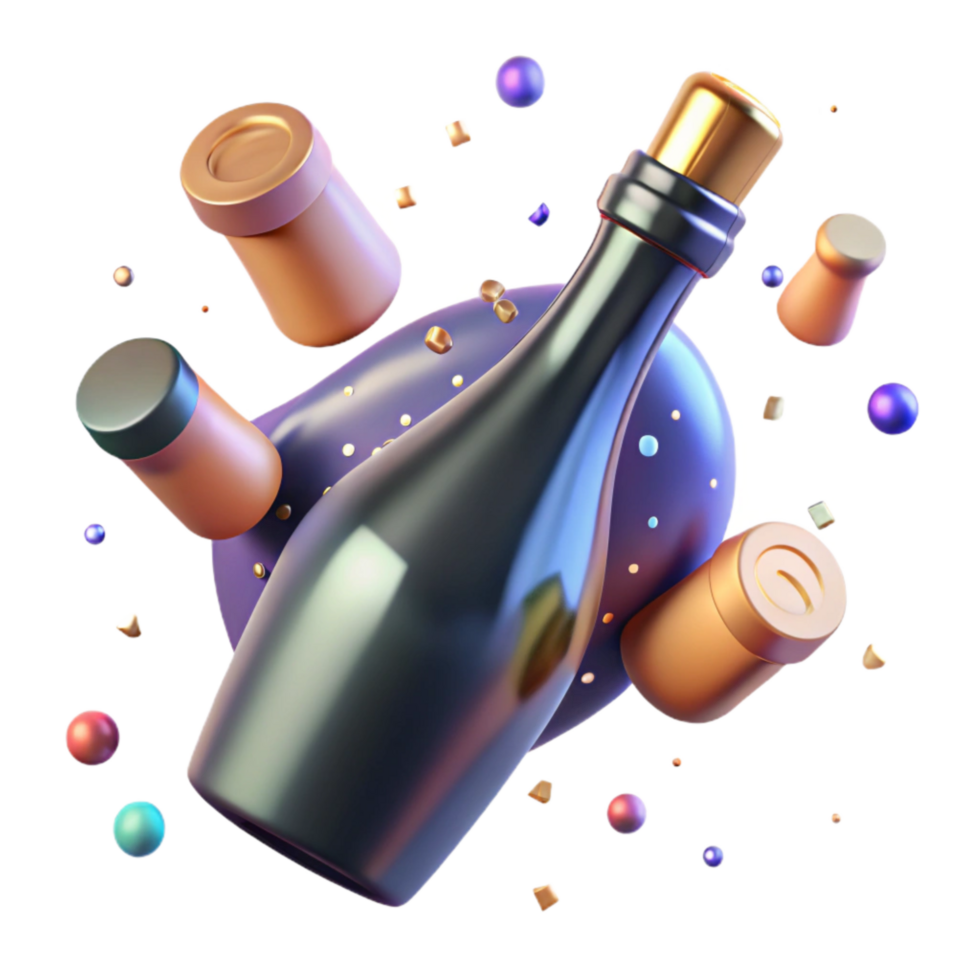 vibrant rustic Sparkling Wine Bottle with Cork Isolated Element detailed png