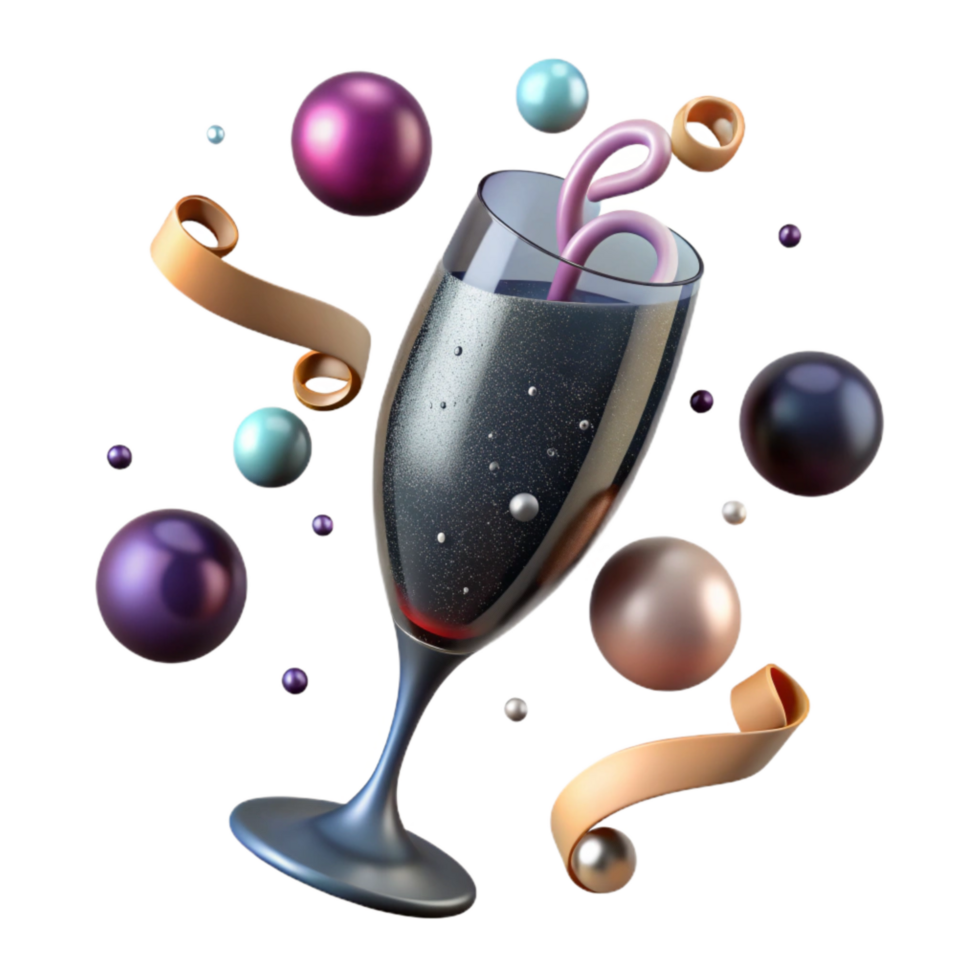 serene creative Sparkling Wine Glass with Bubbles Transparent Background genuine png