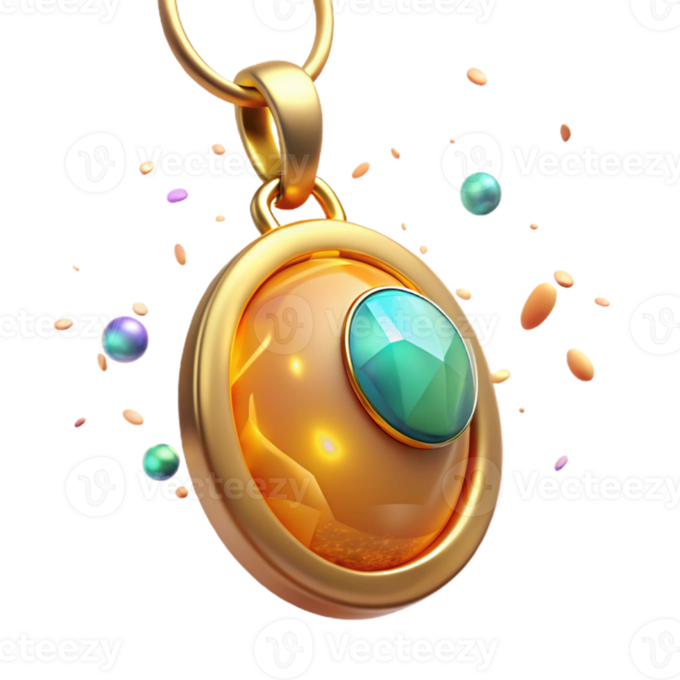 impressive abstract Golden Pendant with Opal Inlay Isolated on a Transparent Background png