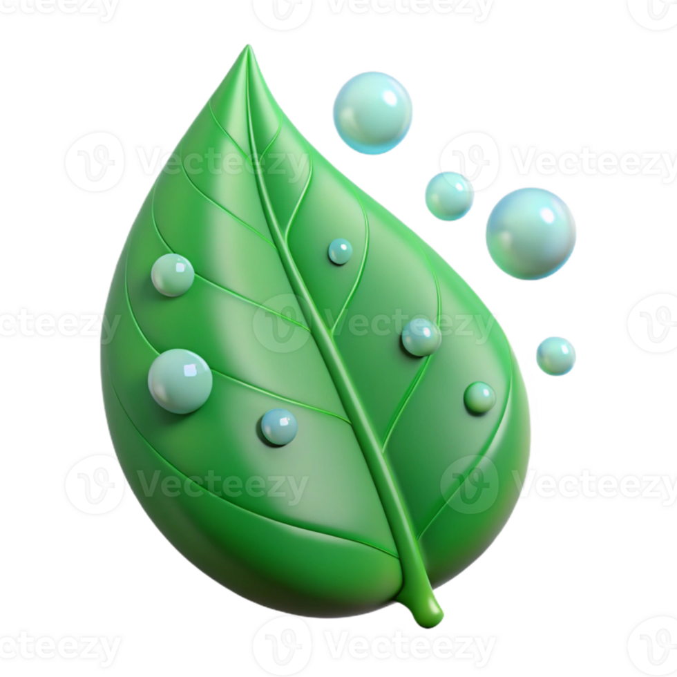 serene creative Green Leaf with Raindrops Macro View Transparent Element detailed png
