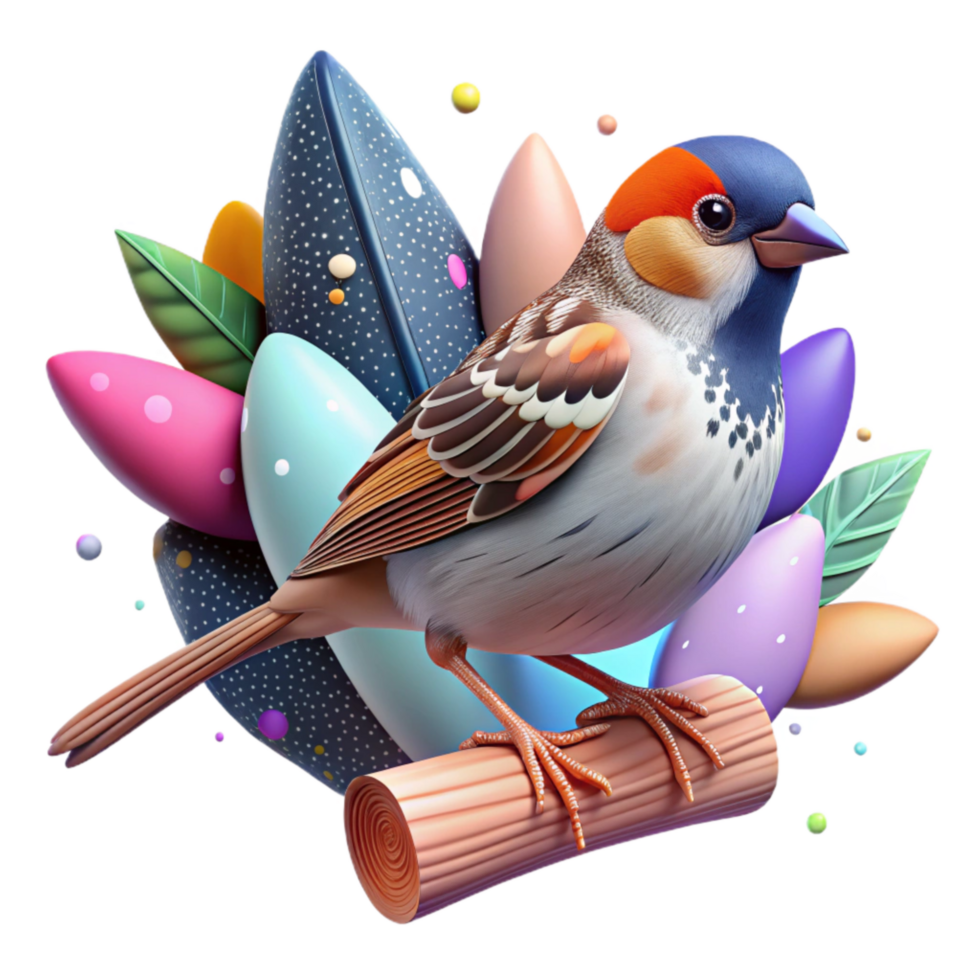 impressive artistic Sparrow Isolated Perched on Branch detailed png