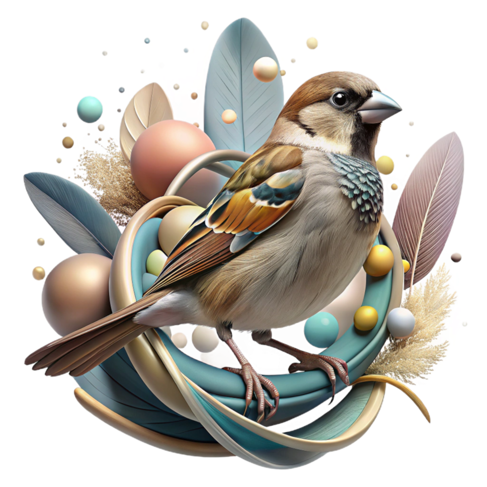 elegant classic Sparrow Perched on Branch Isolated with Transparent Background premium png