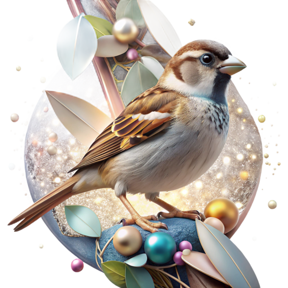 extraordinary abstract Sparrow Perched on Branch Isolated with Transparent Background 4K png