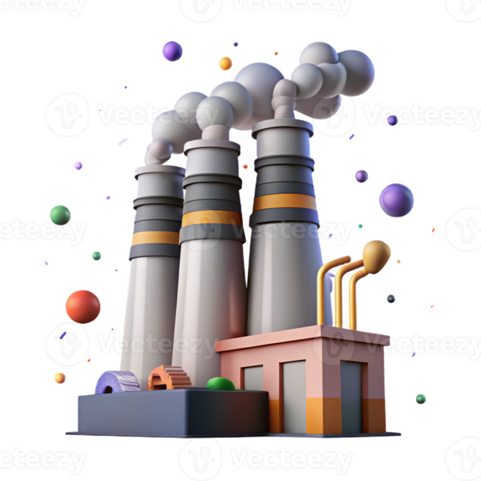 serene contemporary Industrial Smokestacks Side View with Gray Smoke Plume Isolated high resolution png