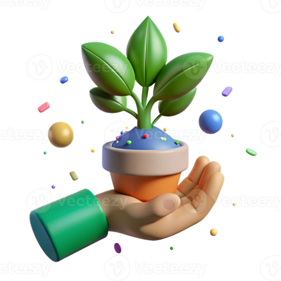 beautiful modern Green Thumb Holding Plant Isolated Cutout original png